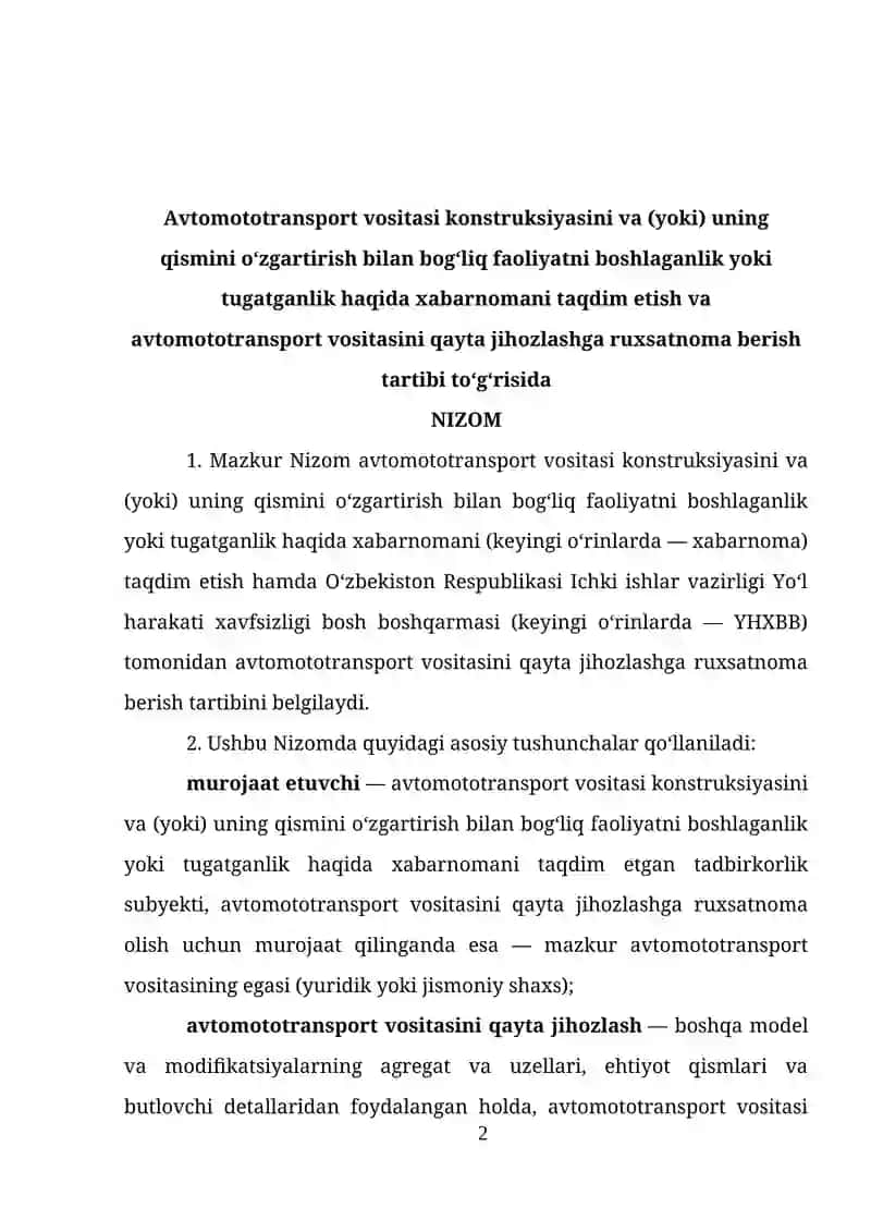AVTOTRANSPORT VOSITASINI QAYTA JIHOZLASH TARTIBI 2