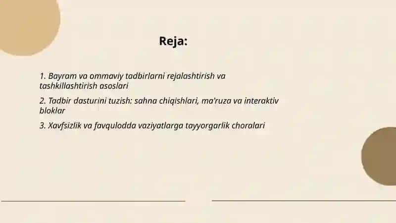 Bayram va ommaviy tadbirlar rejalashtirish 2