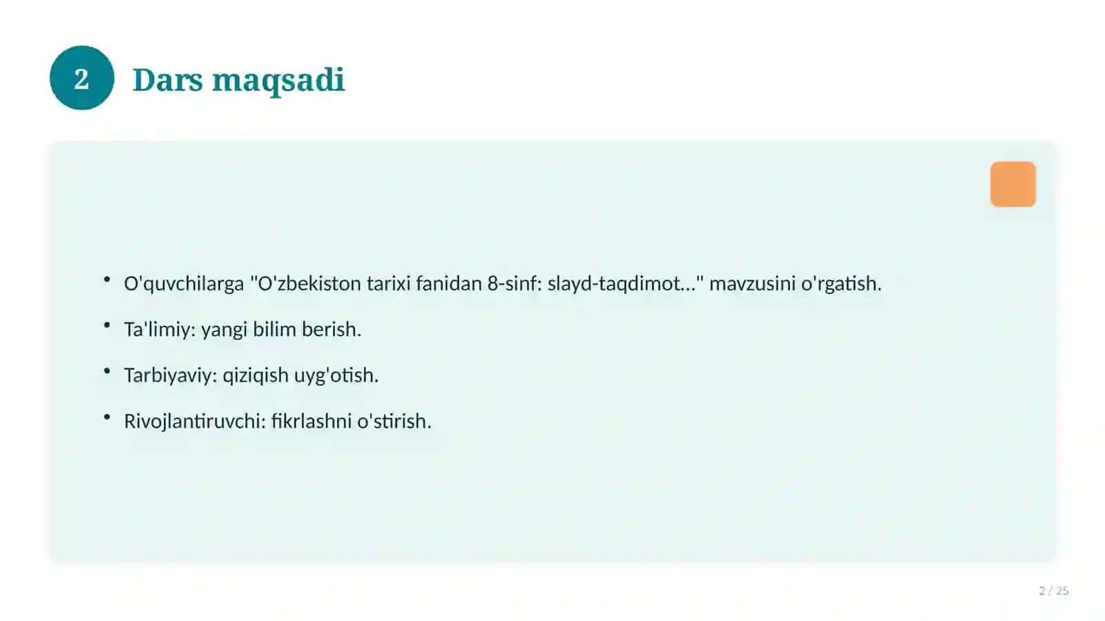 O'zbekiston tarixi fanidan 8-sinf: slayd-taqdimot (dars uchun) 2