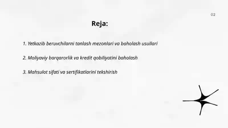 Yetkazib beruvchilarni tanlash mezonlari va baholash usullari 2
