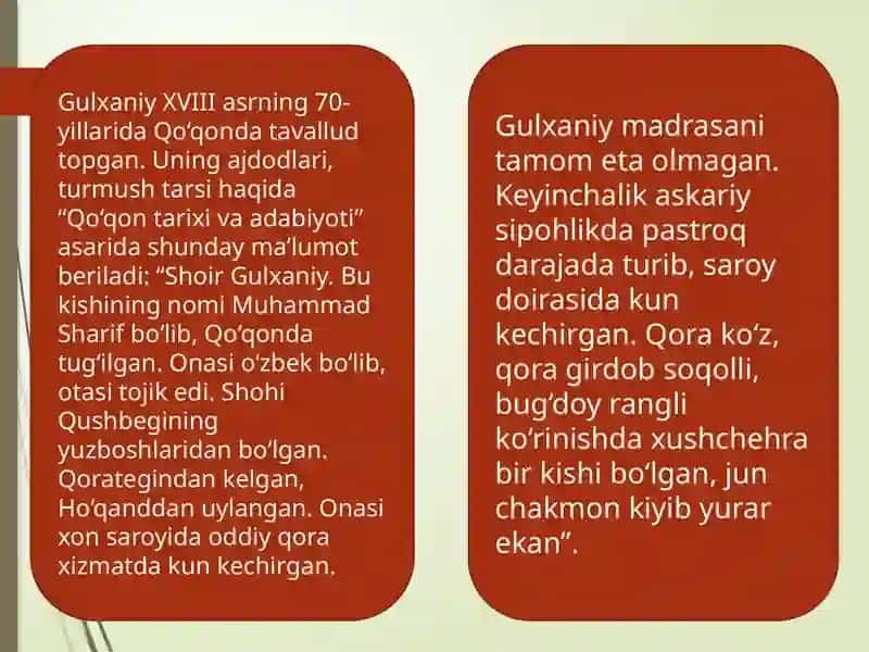 Gulxaniy hayoti va ijodi 2