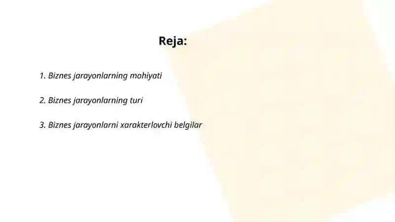 Biznes jarayonlarning tasnifi 2