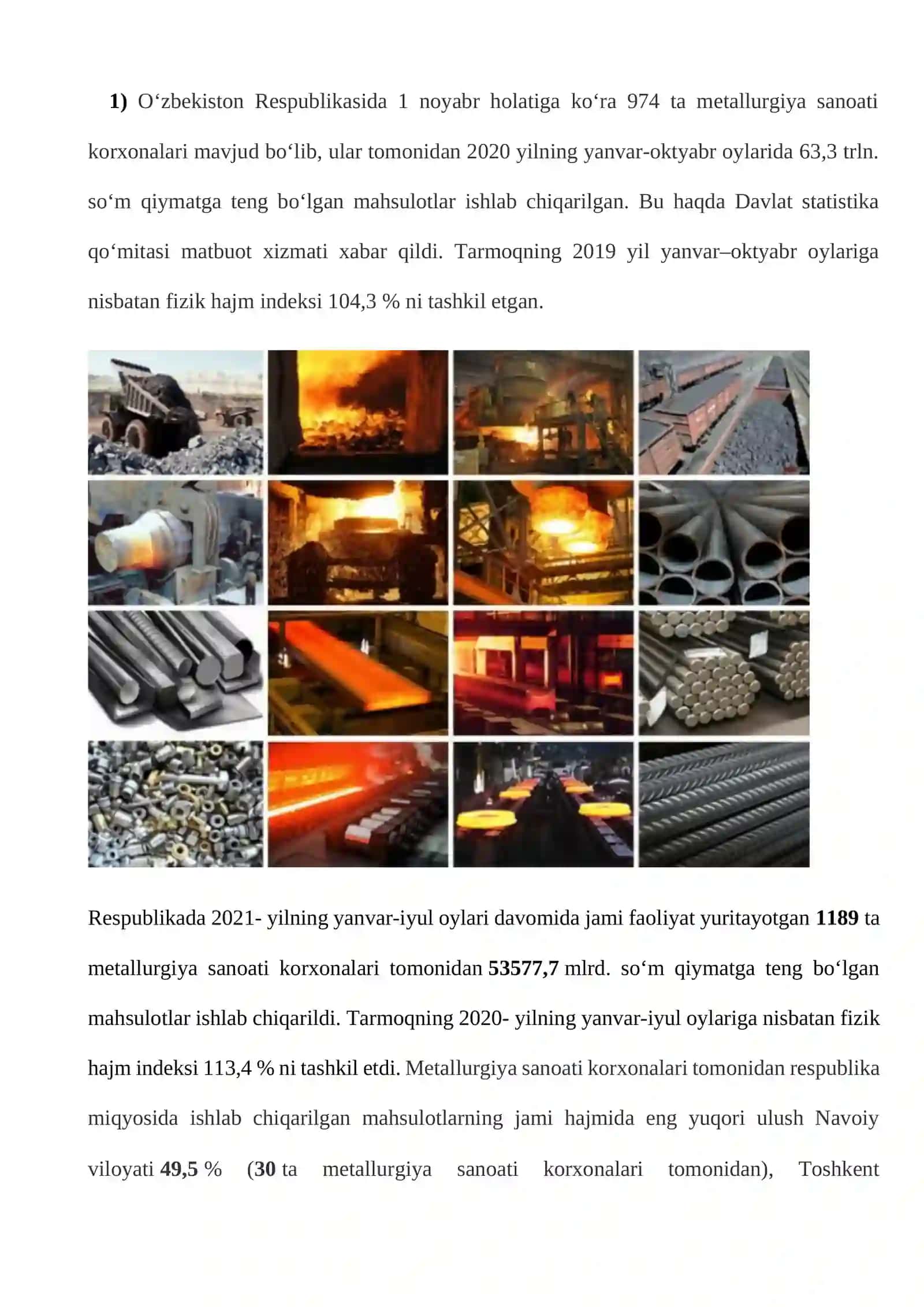 Metallurgiya sanoatini tashkil etish 2
