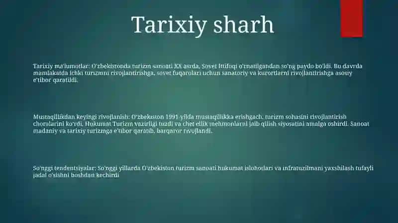 O'Zbekistonda Turizm Sohasini Rivojlantirish 2
