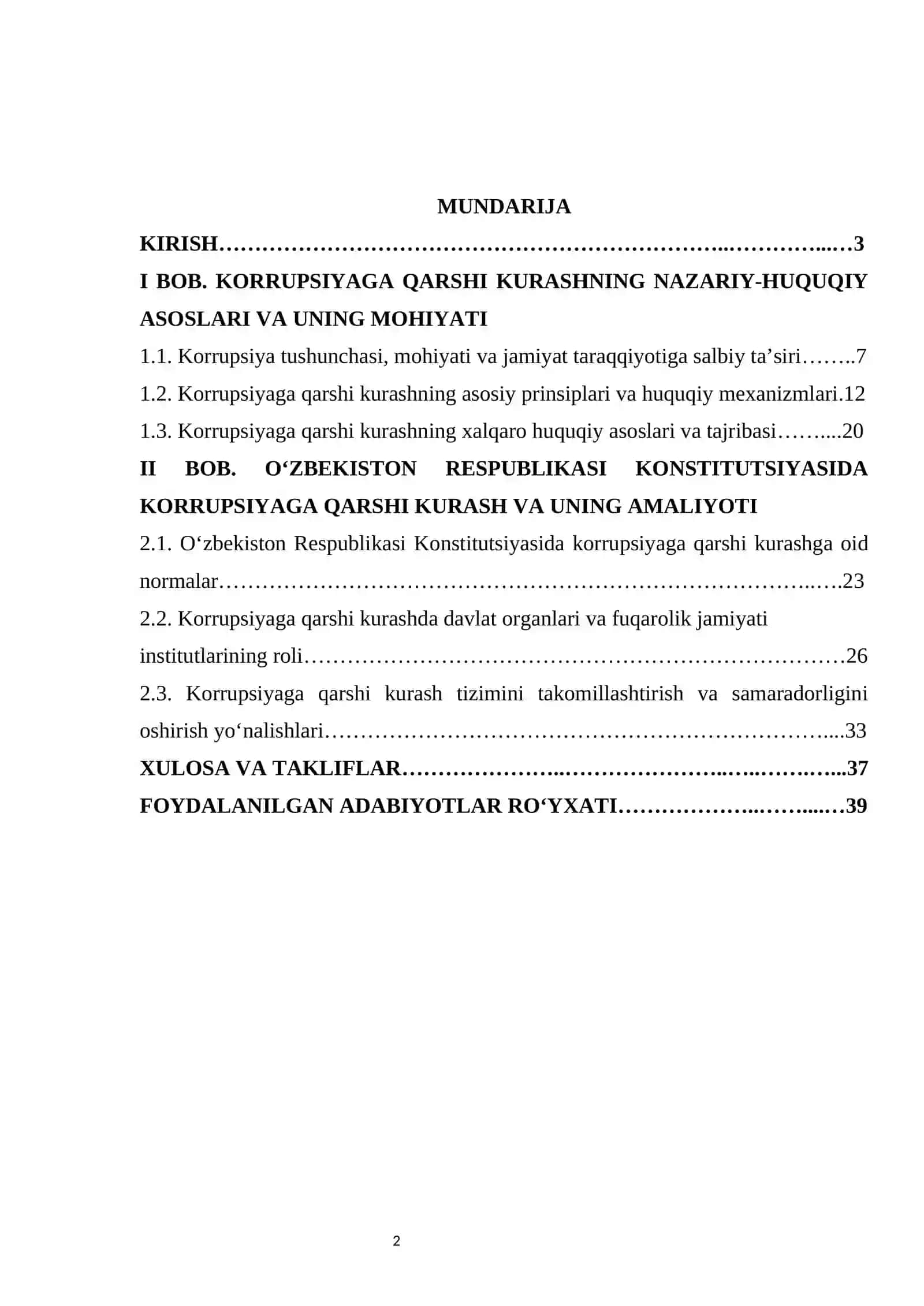 Konstitutsiyada korrupsiyaga qarshi kurash kurs ishi 2