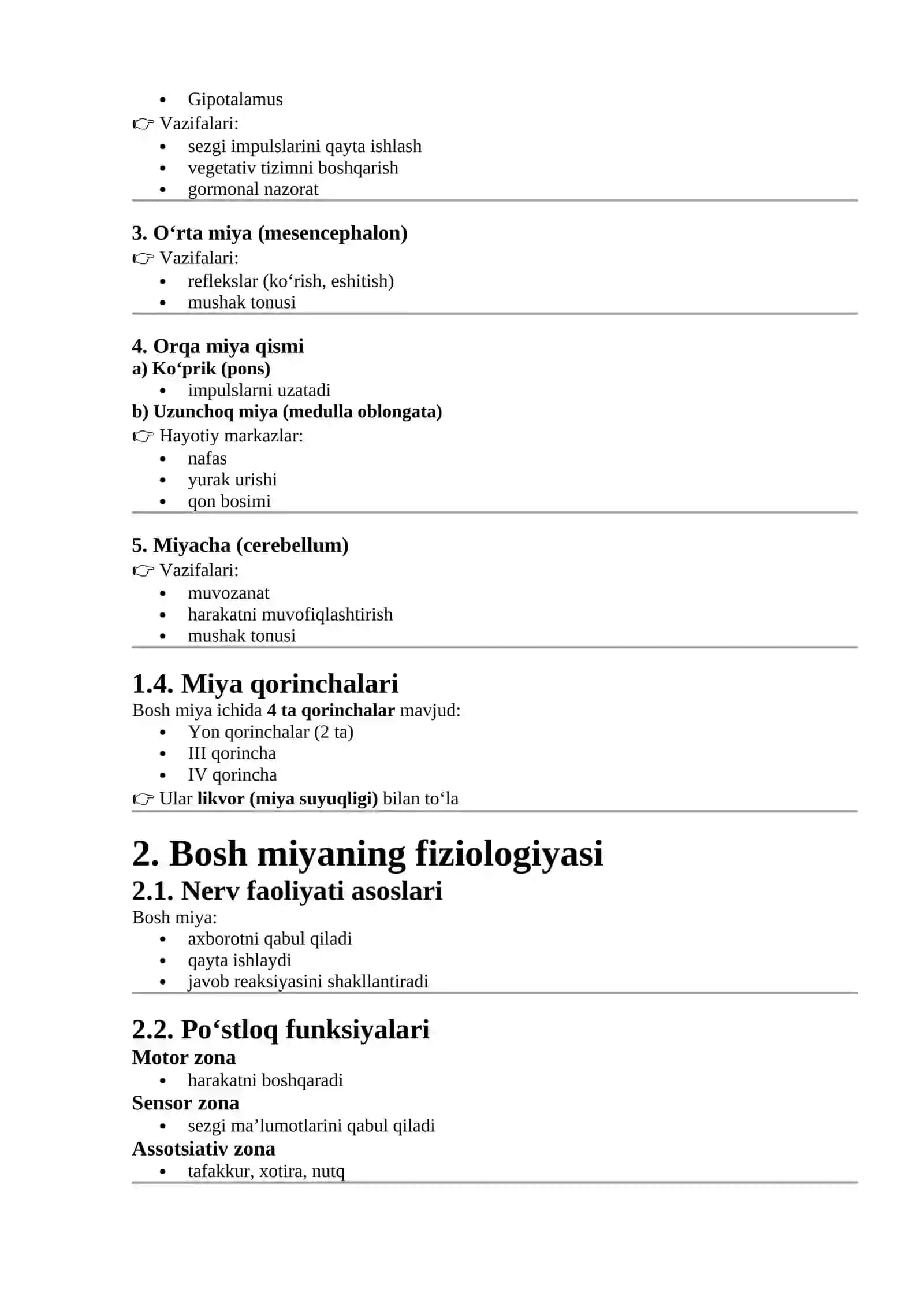 BOSH MIYA (ENCEPHALON) ANATOMIYASI VA FIZIOLOGIYASI 2
