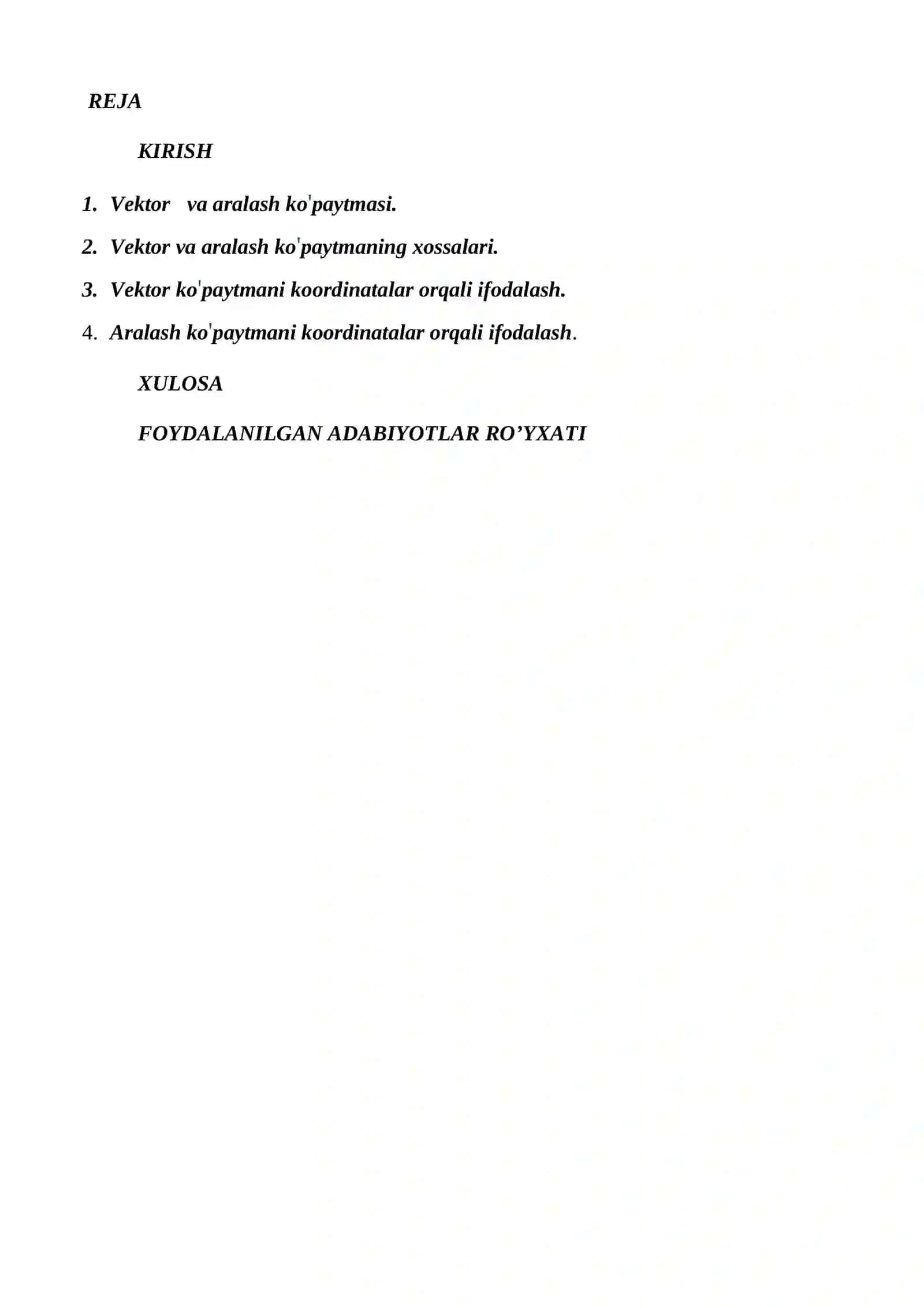 ''Vektor va aralash ko’paytmani masalalar 2