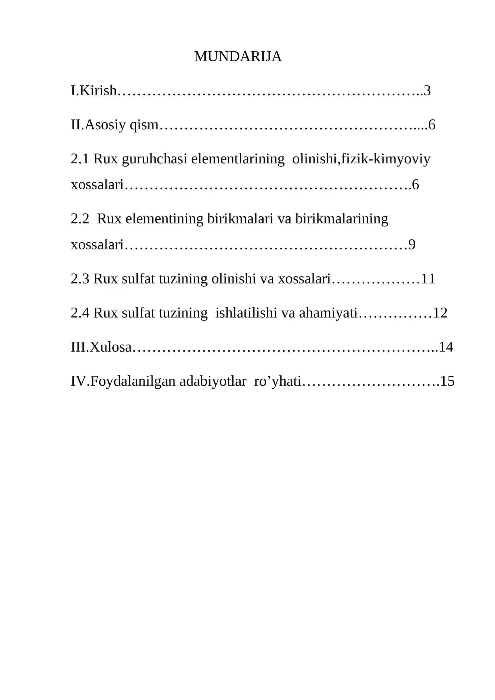 Rux sulfat tuzining olinishi va xossalari 2