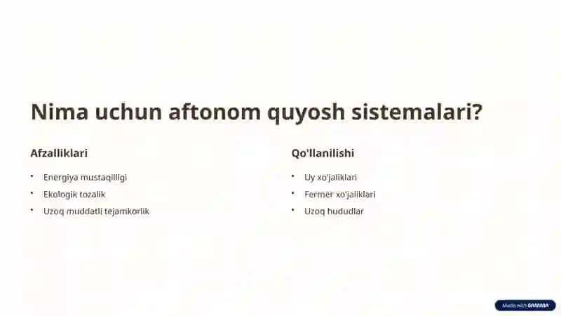Aftonom quyosh fotoelektrik qurilmalari 2