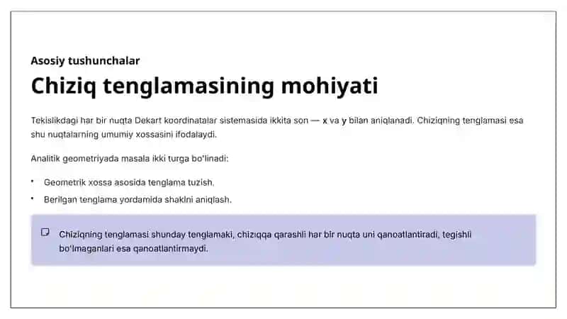 To'g'ri chiziq va uning tekislikdagi tenglamalari 2