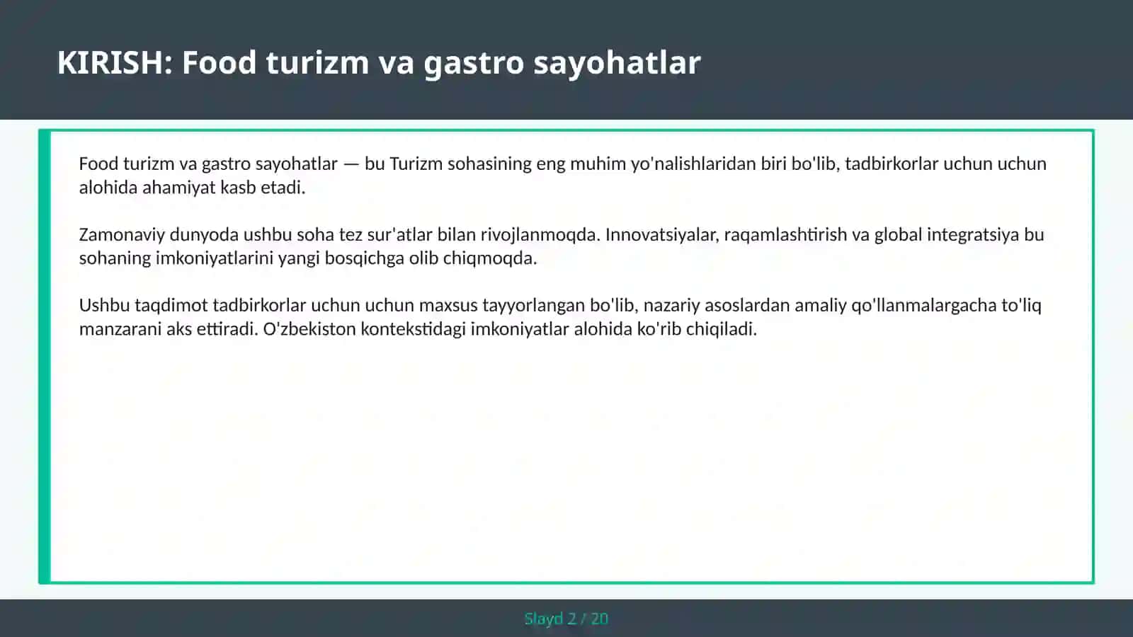 FOOD TURIZM VA GASTRO SAYOHATLAR 2