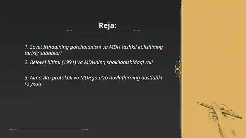 MDH DAVLATLARNING TASHKIL TOPISHI 2