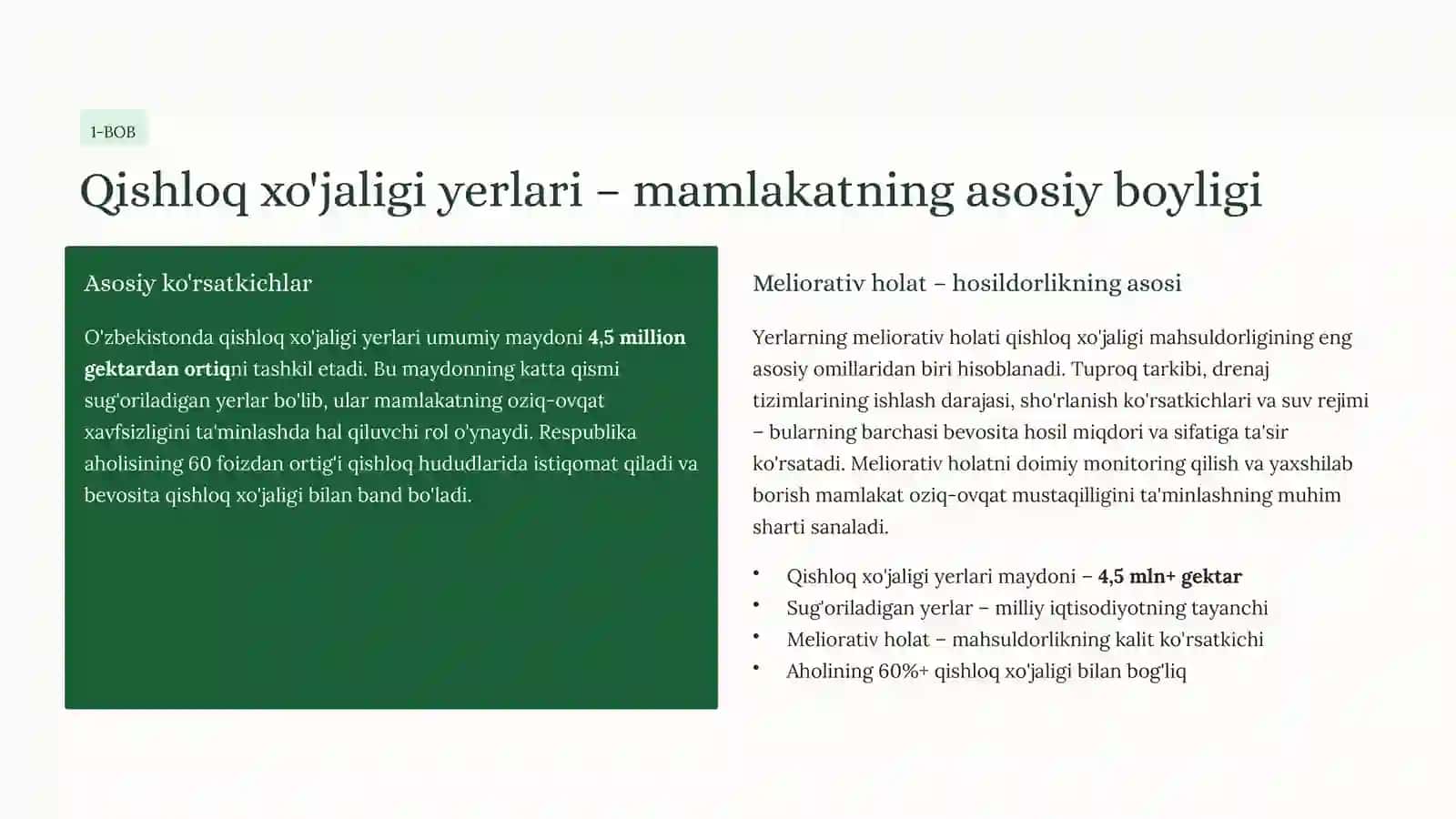 Qishloq xo'jaligi yerlari va ularning meliorativ holati 2