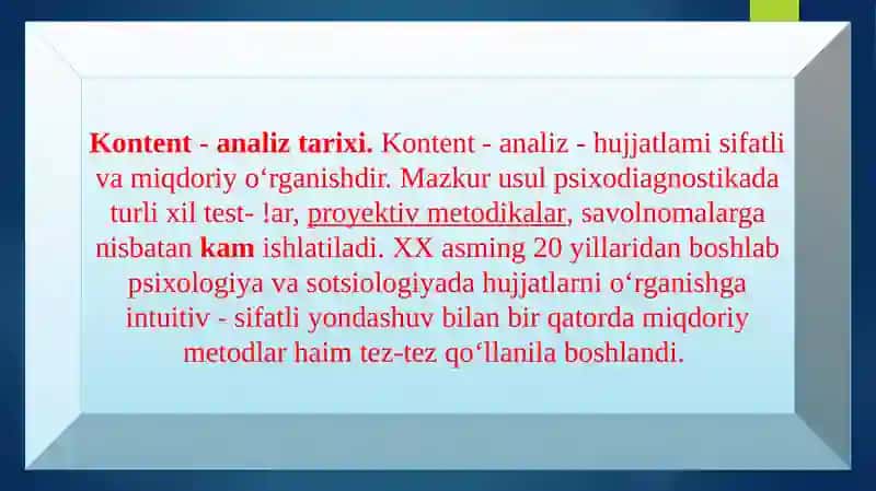Kontent analiz metodi mazmun mohiyati 2