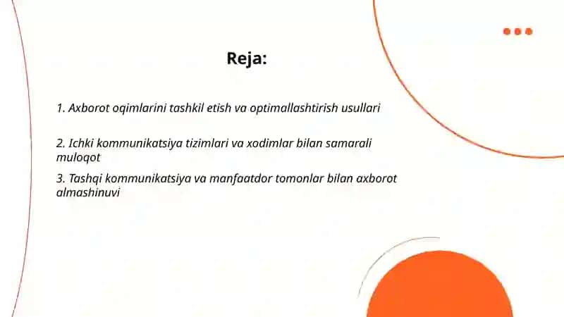 Axborot oqimlarini tashkil etish va optimallashtirish usullari 2