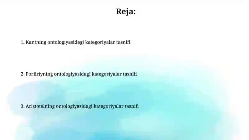 Aristotel,Forobiy va Kant ontoligiyasida kategoriyalarning tasnifi 2