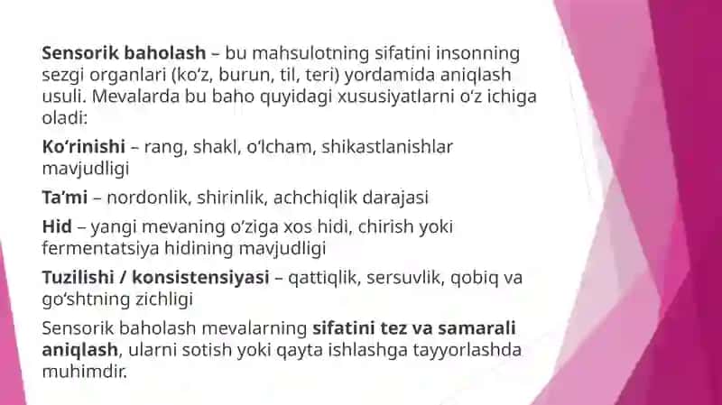 Mevalar sifatiga sensorik baholash 2
