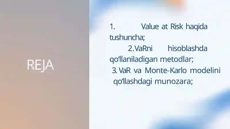 RISKQIYMATI (VAR) METODOLOGIYASI 2