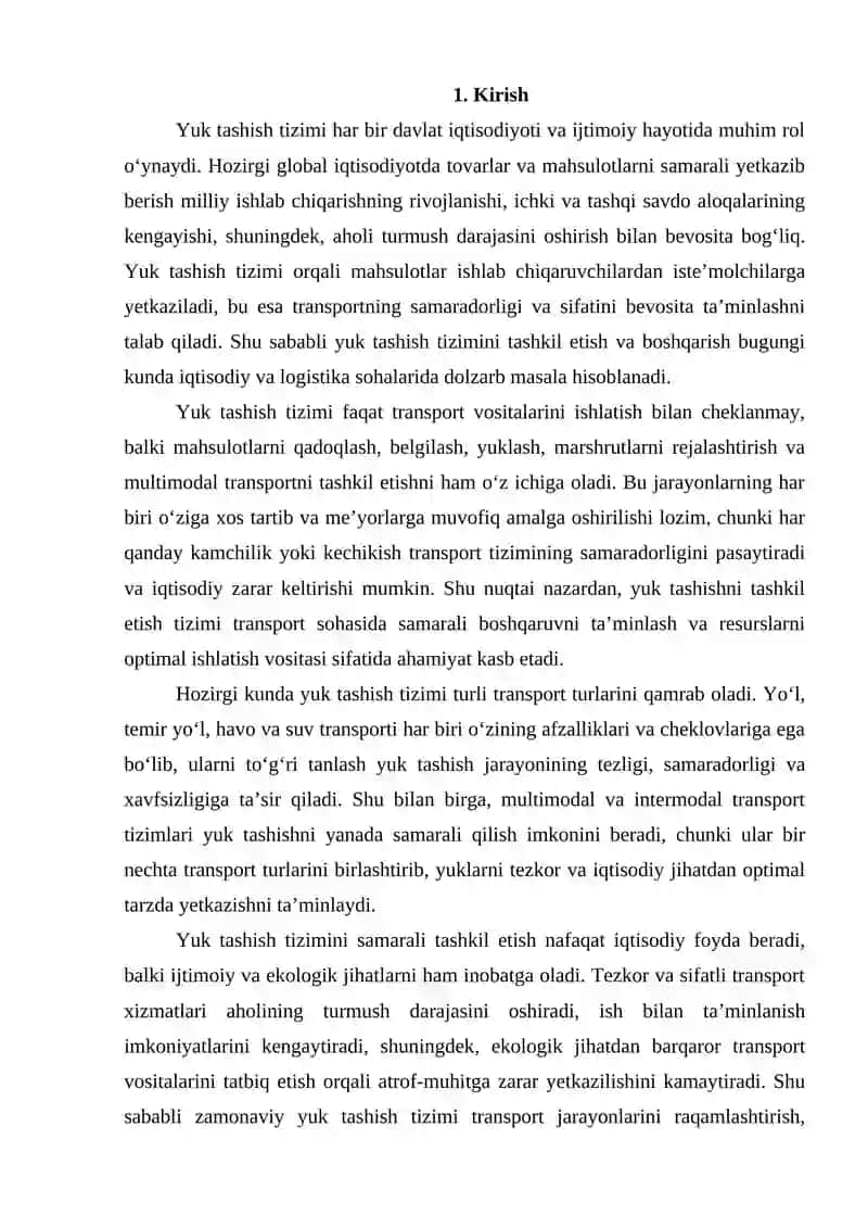 Yuk tashish korxonalari infratuzilmasi 2
