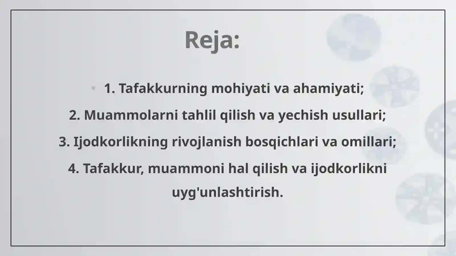 TAFAKKUR, MUAMMONI HAL QILISH VA IJODKORLIK 2