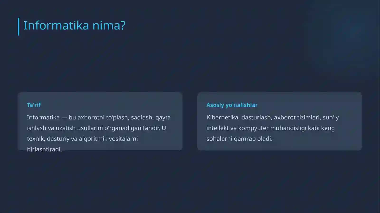 Informatika va raqamli texnologiyalar haqida 2