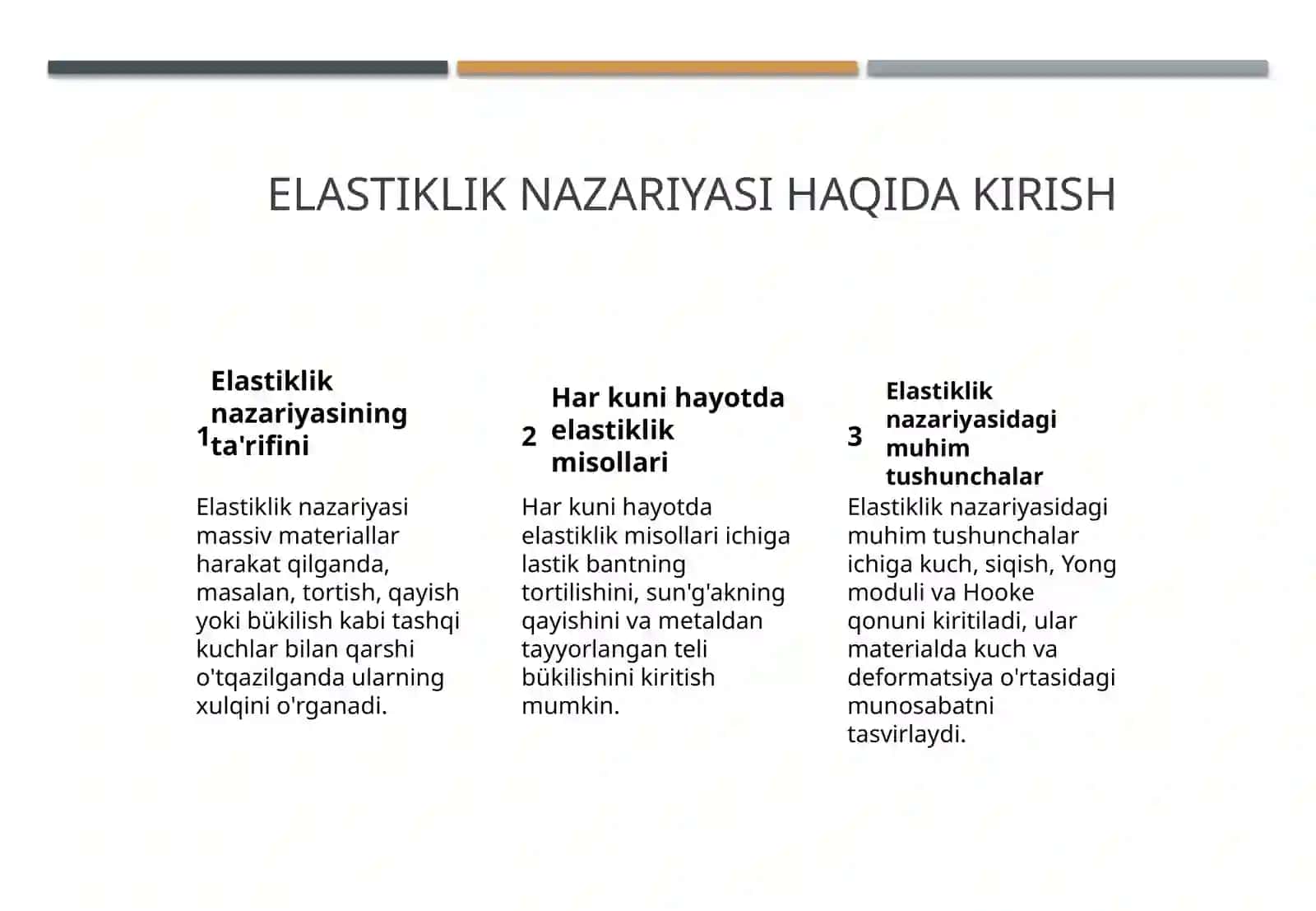 Elastiklik nazariyasining amaliyotda qo‘llash xususiyatlari. 2