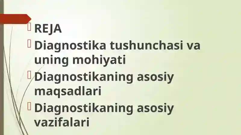 diagnostikaning maqsadi va vazifalari haqida yozilgan. 2