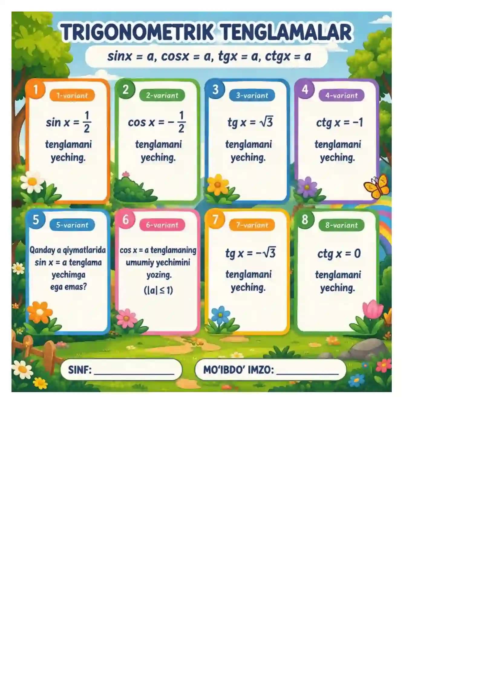 10- sinflar uchun tarqatma materiallar 2