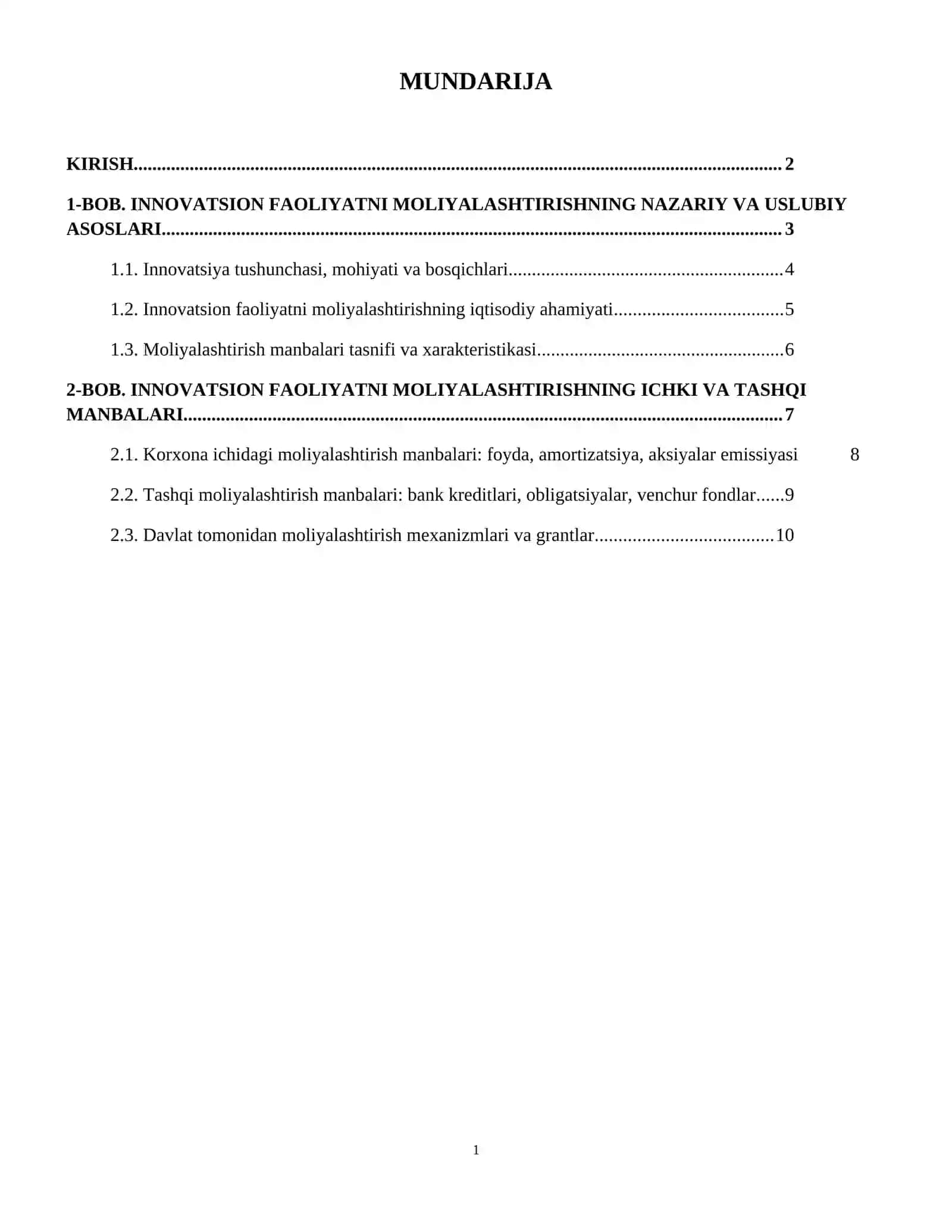 Innovatsion faoliyatni moliyalashtirish manbalari 2