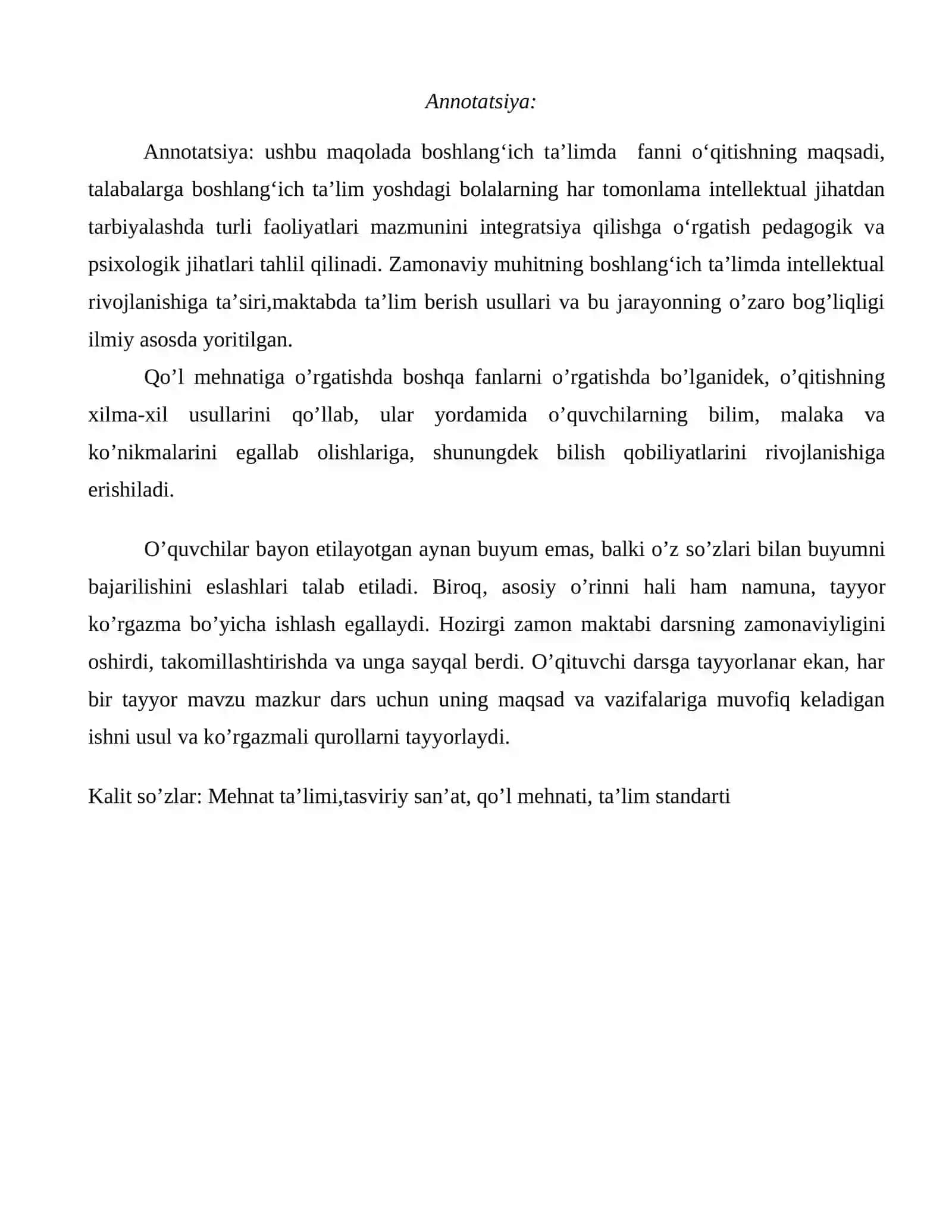 Qo'l mehnati darsida mustaqil ishlash ko'nikmalarini shakllantirish 2