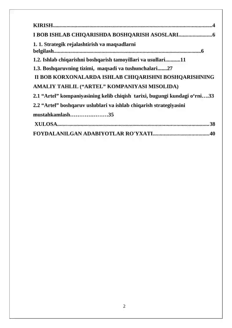 ISHLAB CHIQARISH MENEJMENTI KURS ISHI 2