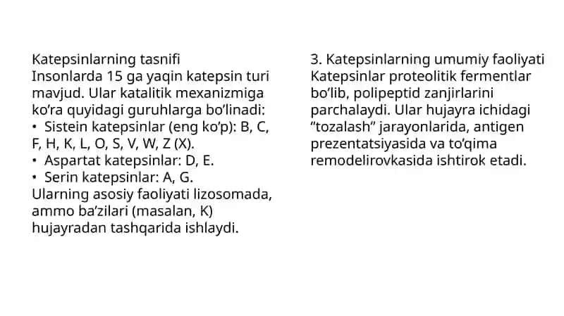 Katepsinlar va ularning klinik ahamiyati mustaqil ish 2