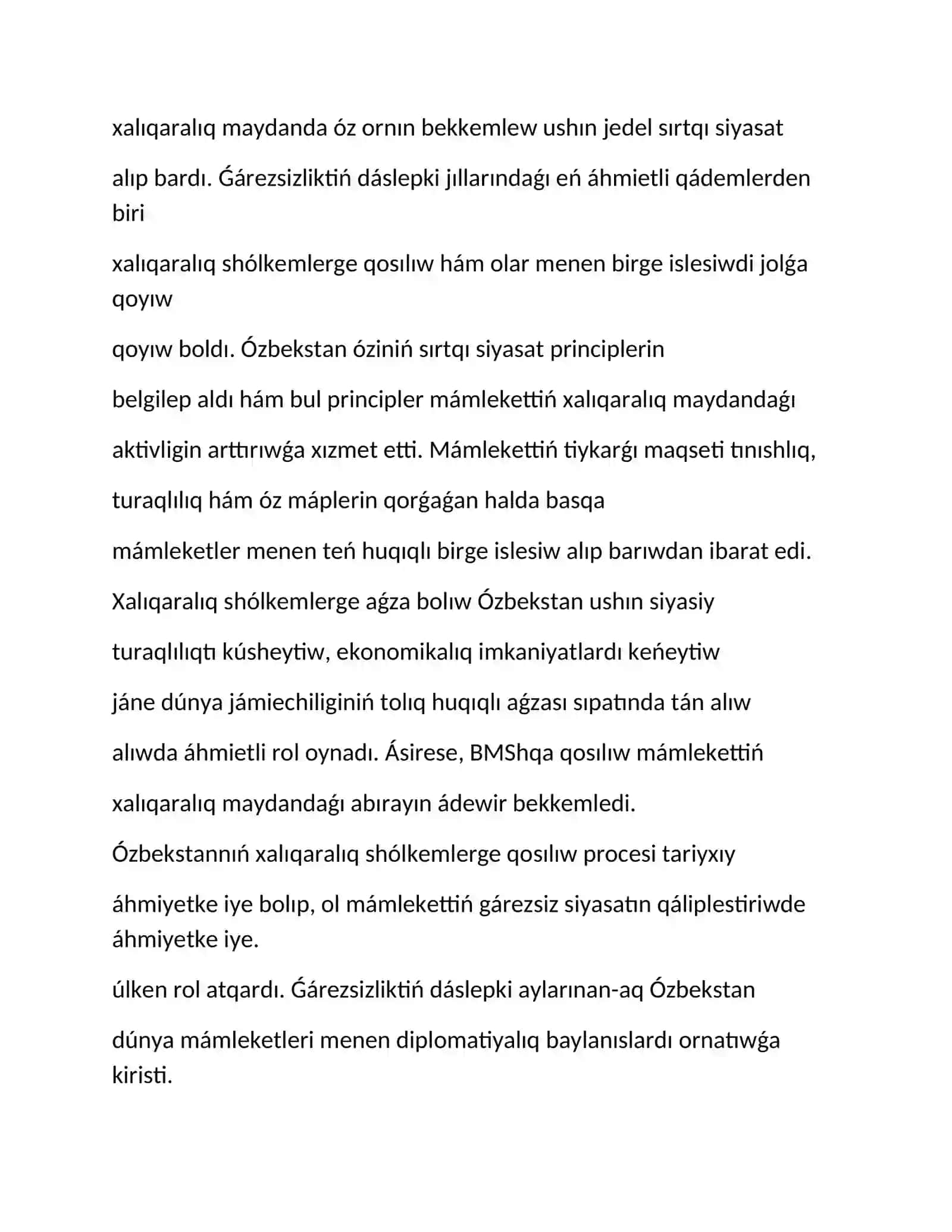 Ozbekstan xalq araliq sholkemler menen baylanisi referat 2