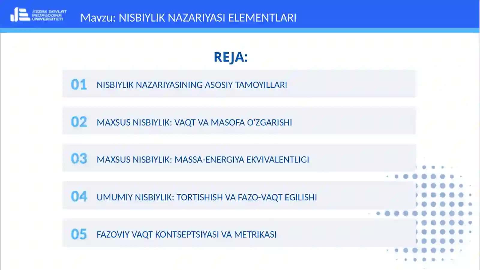 Nisbiylik nazariyasi elementlari 2