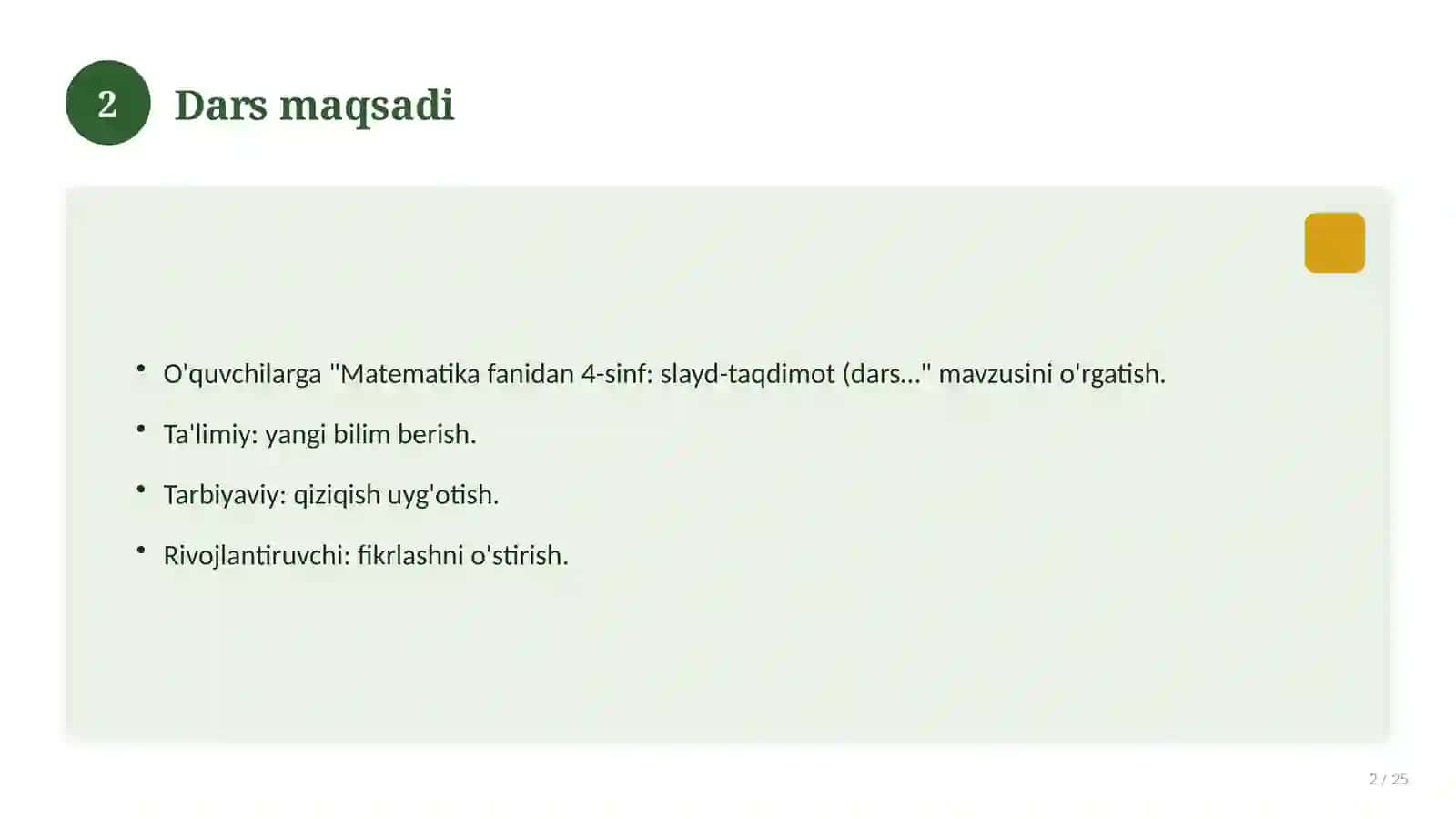 Matematika fanidan 4-sinf: slayd-taqdimot (dars uchun) 2