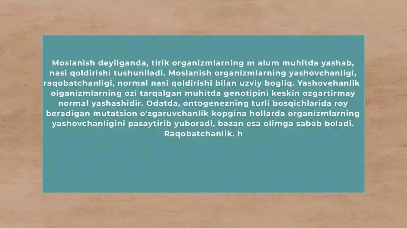 Organizmlarning moslanishini o’rganish 2
