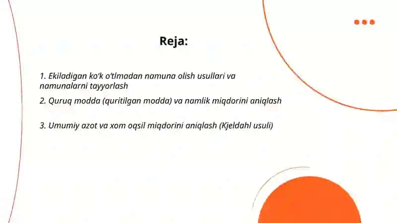 Ekiladigan koʻk oʻtlmni kimyoviy tarkibi va toʻyimliligini aniqlash 2