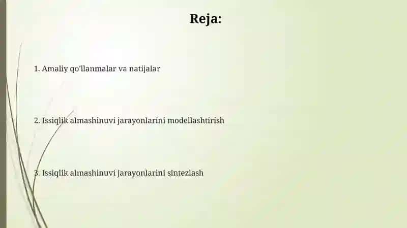 Issiqlik almashinuvi jarayonlarini sintez qilish 2
