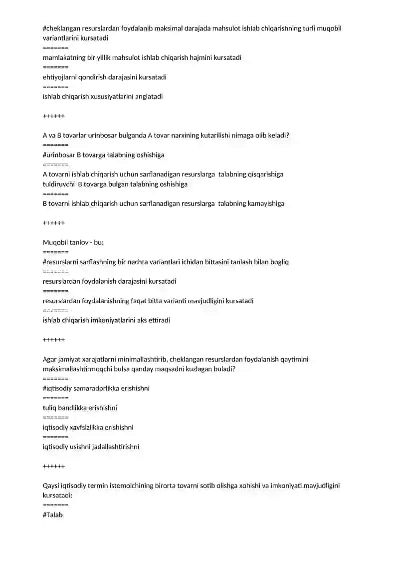 Mikroiqtisodiyot TEST 120 yakuniy 2