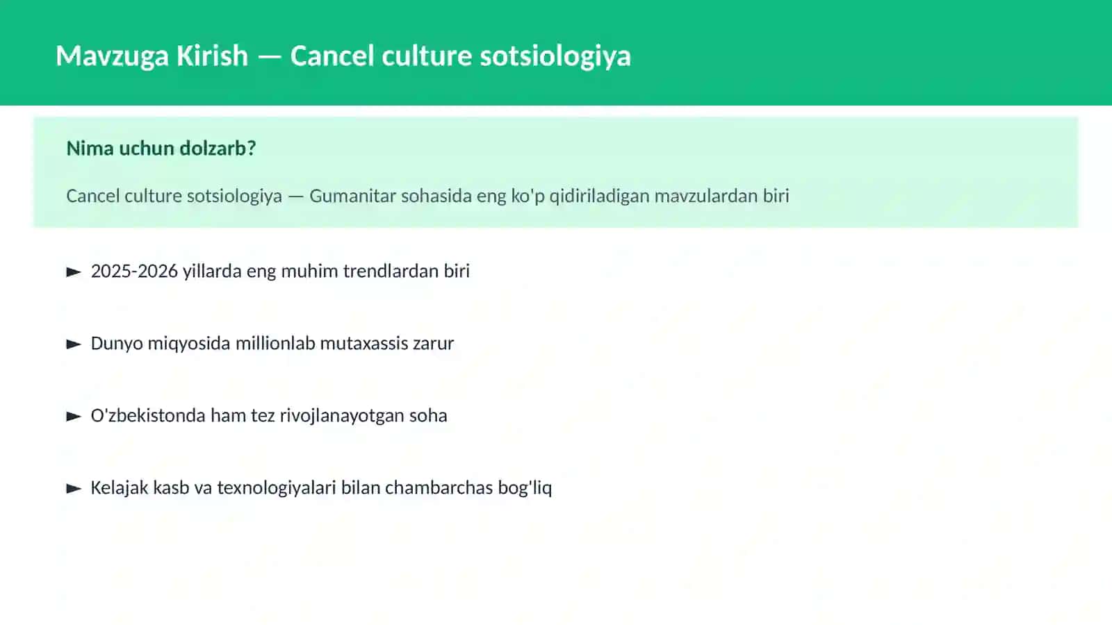 Mavzuga Kirish — Cancel culture sotsiologiya 2