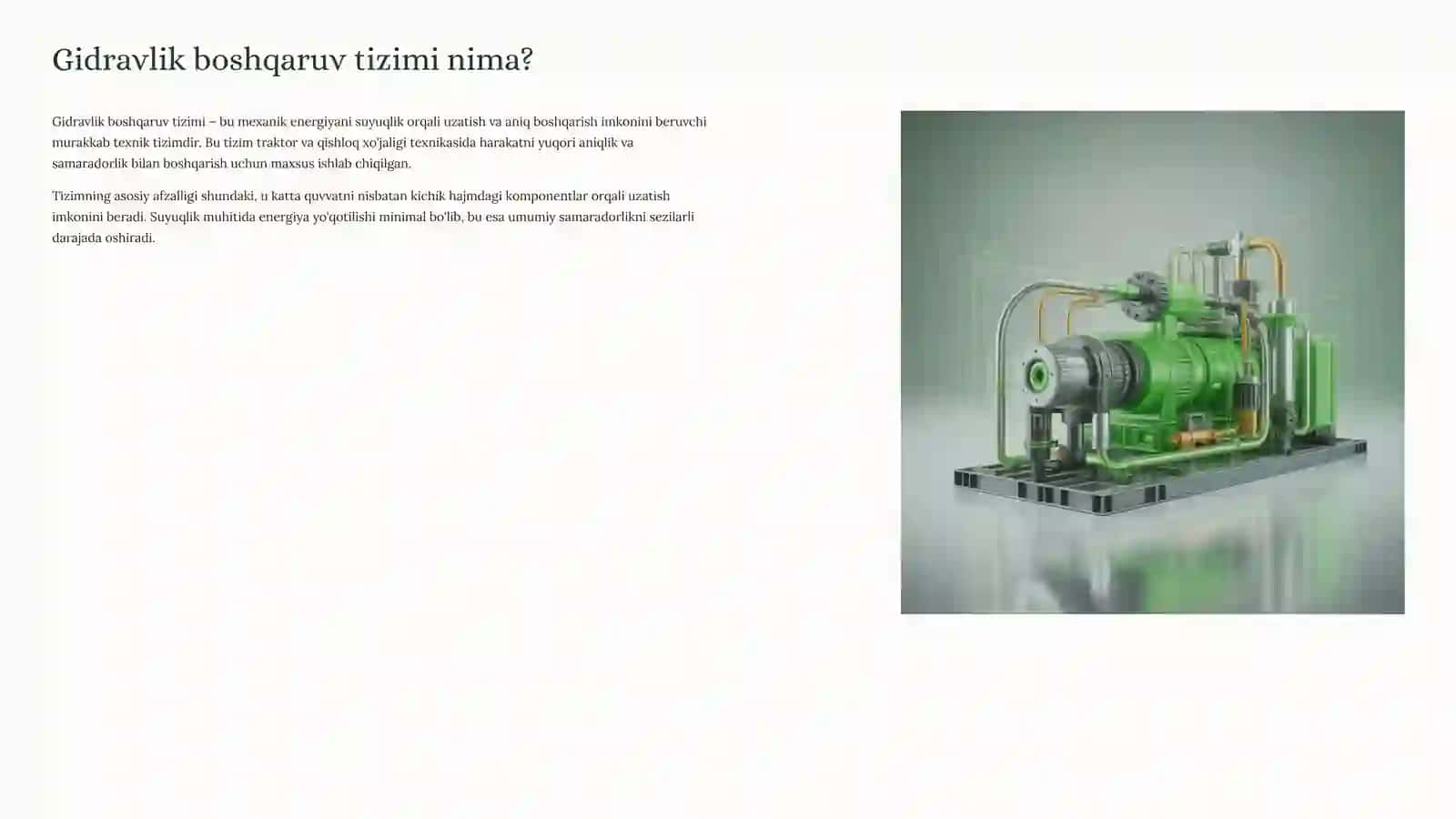 Traktorlar uchun gidravlik boshqaruv tizimi 2