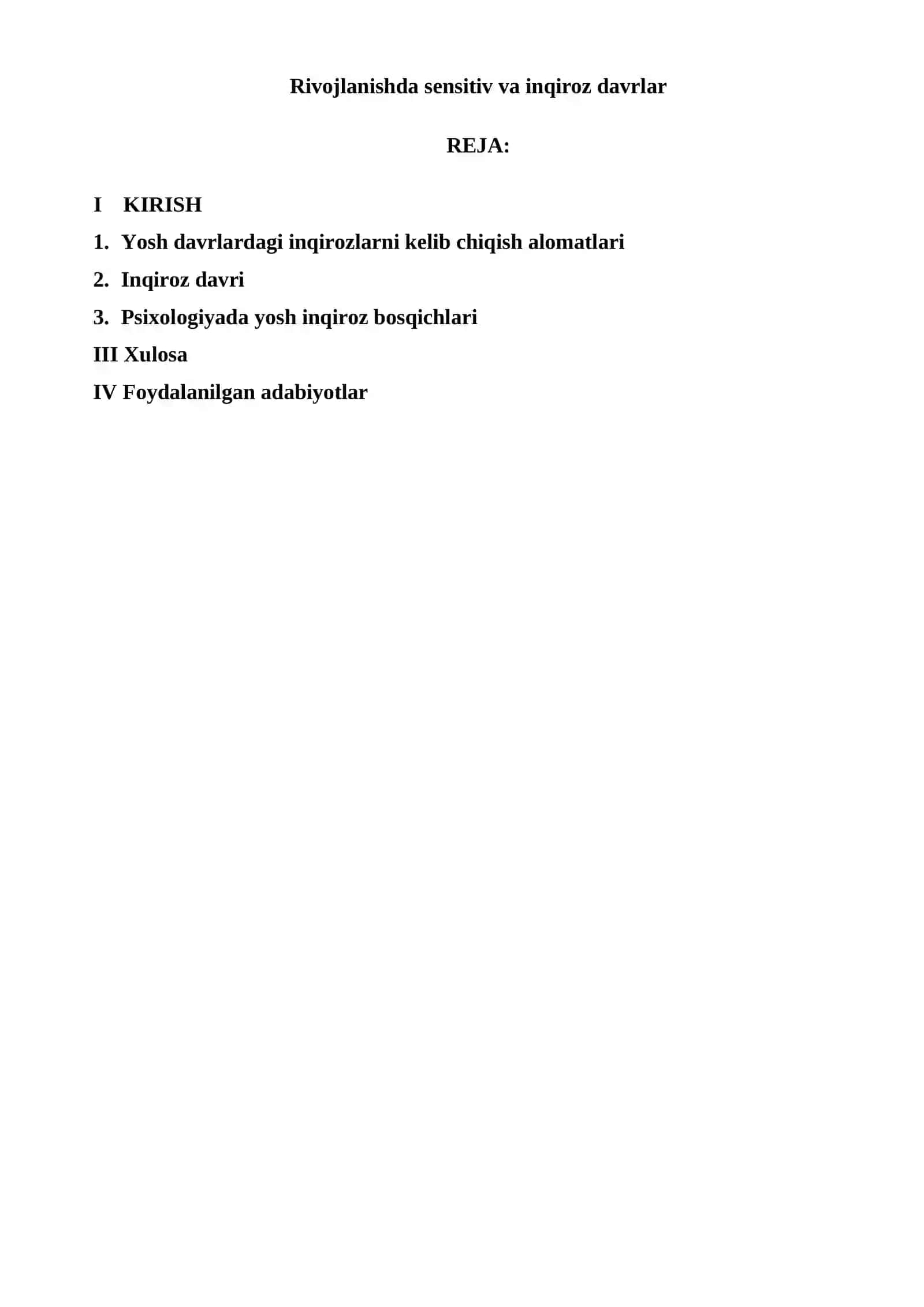 Sensitiv va inqiroz davrlar 2