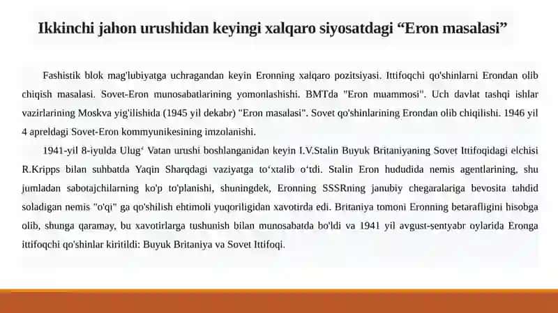 Erondavlatining diplomatik aloqalari 1945-1991-yillar 2