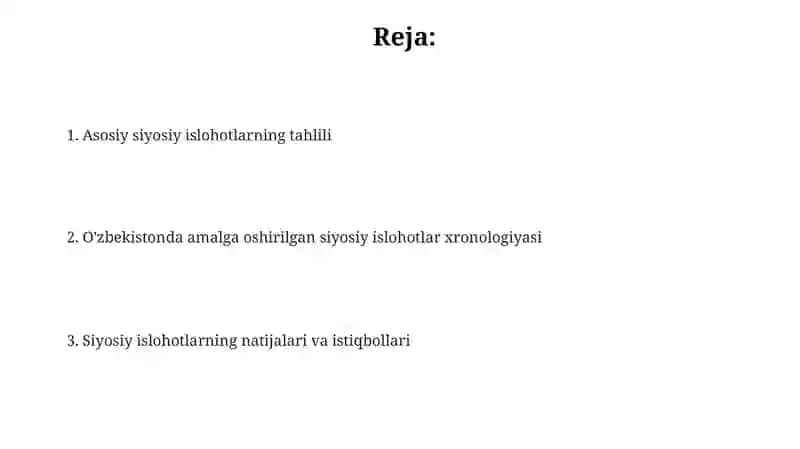 O'zbekistonda amalga oshirilgan siyosiy islohotlar 2