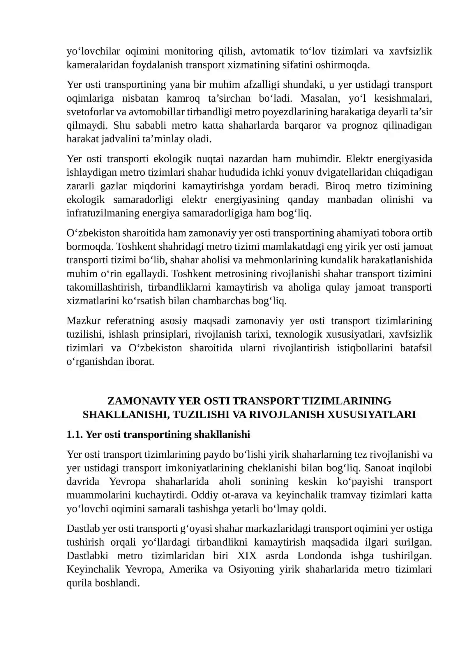 ZAMONAVIY YER OSTI TRANSPORT TIZIMLARI 2