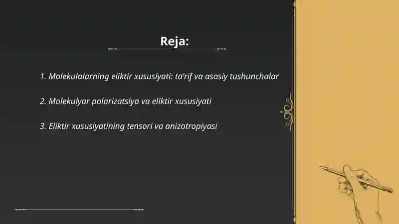 Molekulalarning eliktir xususiyati 2