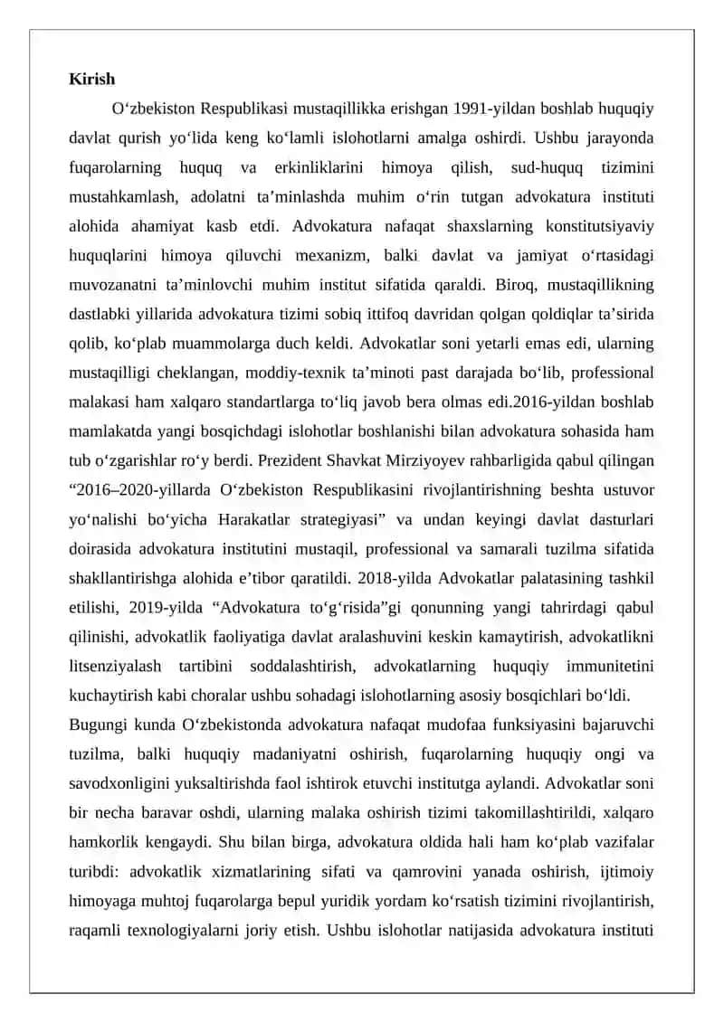Advokatura institutining isloh etilishi 2