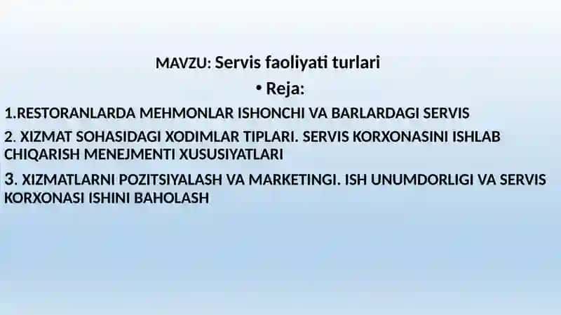 Servis faoliyati turlari 2