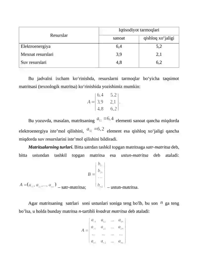 Mаtritsаlаr va ular ustida amallar 2