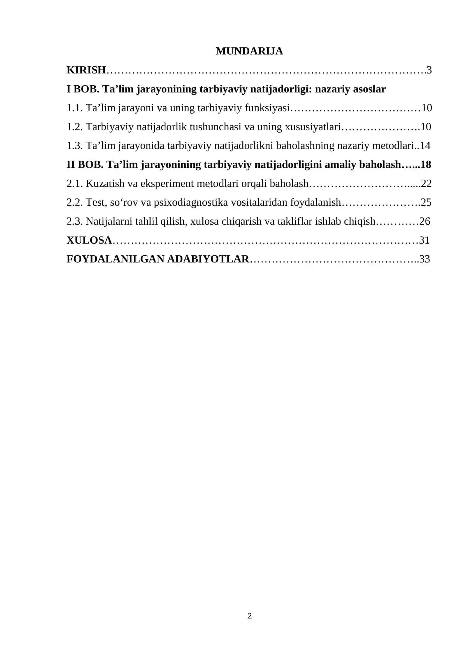 Ta'lim jarayonining tarbiyaviy natijadorligini baholash 2